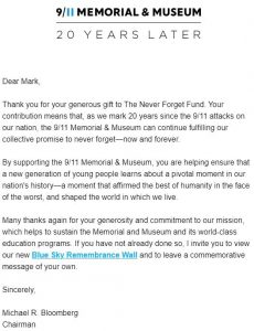 9/11 Memorial & Museum Fund Donation 3