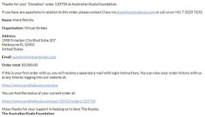 Australian Koala Foundation Donation Receipt