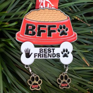 Virtual Strides Virtual Run - Best Furry Friends virtual race dog dish medal with removeable pawprint charms