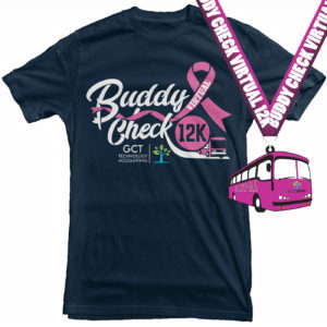 Virtual Strides Partner Virtual Race - Buddy Check 12k Race Shirt and Buddy Bus Medal