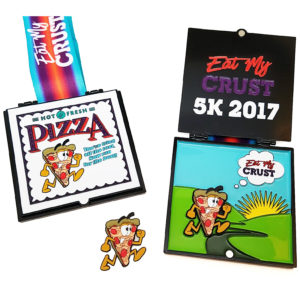 Virtual Strides Partner Virtual Race - Eat My Crust 5k - Opening Pizza Box Medal with Pizza Slice Charm