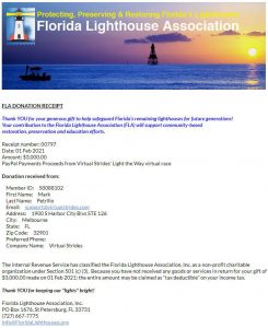 Florida Lighthouse Donation Receipt