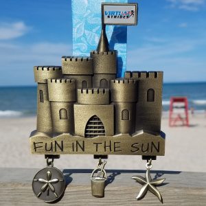 Virtual Strides Virtual Race - Fun in the Sun - Sandcastle Medal with charms