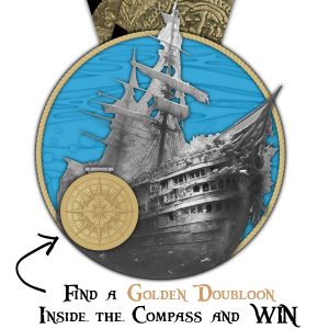 Virtual Strides Virtual Run - Quest for the Golden Doubloon Shipwreck medal with Coin