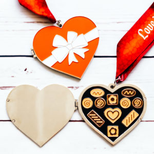 Virtual Strides Virtual Race - Heart of Gold Box of Chocolates Medal with Removable Charms