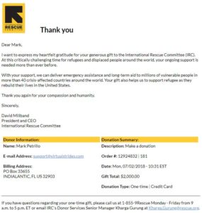 International Rescue Committee Virtual Race Donation Letter