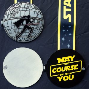 Virtual Strides Virtual Run - May The Course Be With You Star Wars parody Death Star Light Saber medal