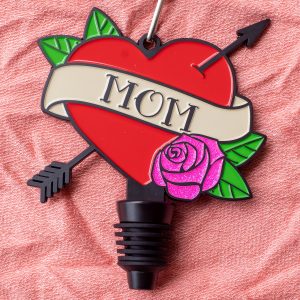 Virtual Strides Virtual Run - Miles For Mom medal with wine stopper and tattoo