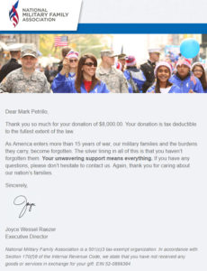 National Military Family Association Virtual Race Charity Donation Letter
