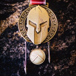 Virtual Strides Virtual Run - Prepare For Glory Spartan Helmet Medal with Spear, Shield, and Sword