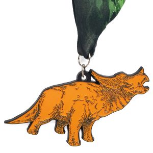 Virtual Strides Partner Virtual Race - Riley's Race to Benefit Nash Alkire Orange Triceratops Dinosaur Medal