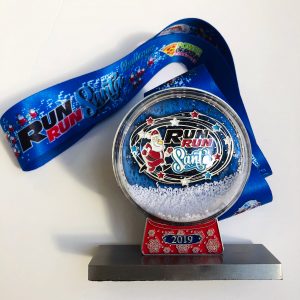 Virtual Strides Partner Virtual Race - Run Run Santa 2019 Snow Globe Medal