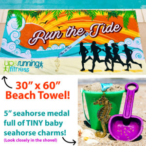 Virtual Strides Virtual Race - Run the Tide Virtual Run seahorse medal & beach towel combo