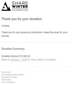 Share Winter Foundation Donation