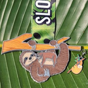 Virtual Strides Virtual Run - Sloth Running Team Mama and Baby Sloth Medal with Baby Sloth Charm