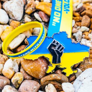 Virtual Strides Virtual Run - Stand With Ukraine map and fist medal and bracelet