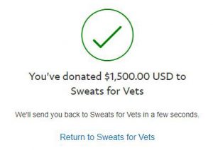 Sweats for Vets Virtual Race Donation Receipt