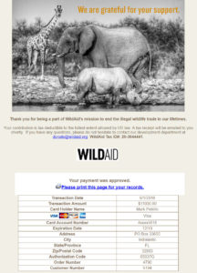 Wild Aid Virtual Race Charity Donation Receipt